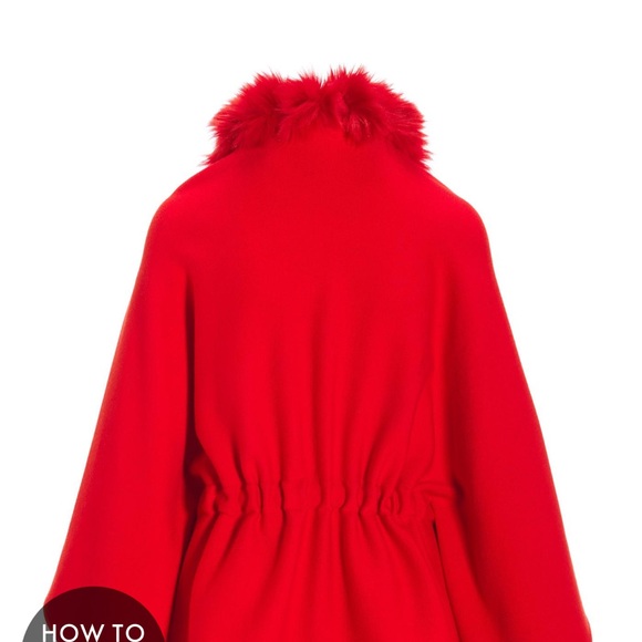 Boston proper Faux Fur Tie Waist Poncho Cape Racing Red size l/xl - Picture 4 of 4